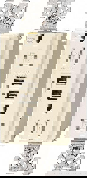 2 USB Port, 2 Receptacle, 125 VAC, 5 VDC USB Receptacle